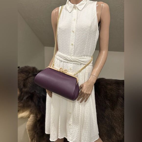 Purple Pebble Leather Handmade Bow Shaped Kisslock Baguette Bag/Crossbody - Picture 12 of 16